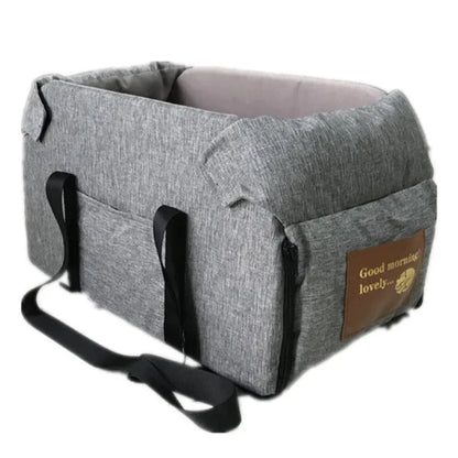 Niche pour Chihuahua : sac pour accoudoir gris – Confort maximal, parfait pour les petits chiens ou chats - vue de coté