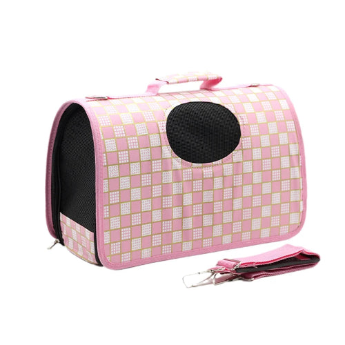 Sac bandoulière rose à carreaux pour transporter votre Chihuahua - confortable pour emmener votre petit chien ou chat
