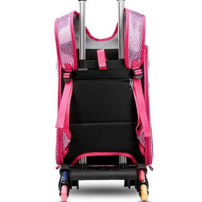 Sac à dos rose et bulle transparente pour transporter votre Chihuahua - avec roulettes pour emmener votre petit chien ou chat - vue de dos