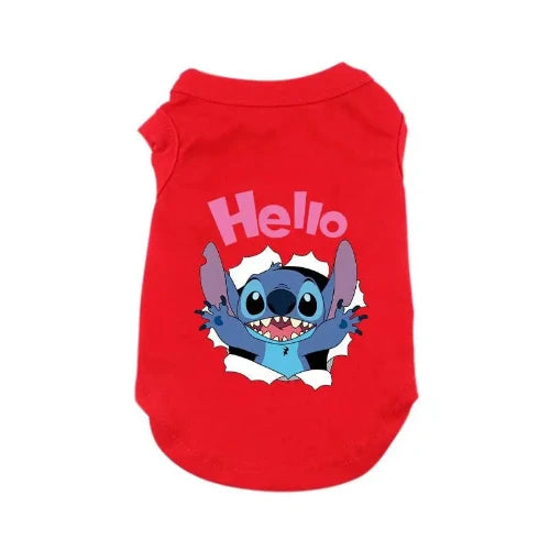 Vêtement pour Chihuahua : t-shirt rouge lilo et stitch disney – Léger pour protéger votre petit chien ou chat
