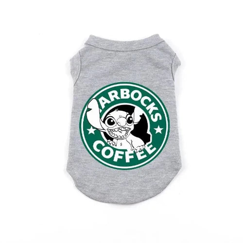 Vêtement pour Chihuahua : t-shirt gris lilo et stitch disney et motif starbucks – Léger pour protéger votre petit chien ou chat