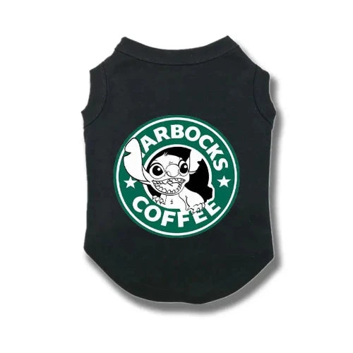 Vêtement pour Chihuahua : t-shirt noir lilo et stitch disney et motif starbucks – Léger pour protéger votre petit chien ou chat