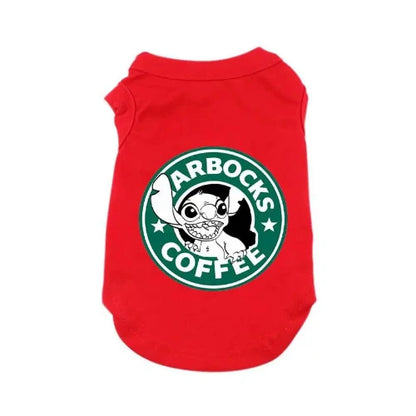 Vêtement pour Chihuahua : t-shirt rouge lilo et stitch disney et motif starbucks – Léger pour protéger votre petit chien ou chat
