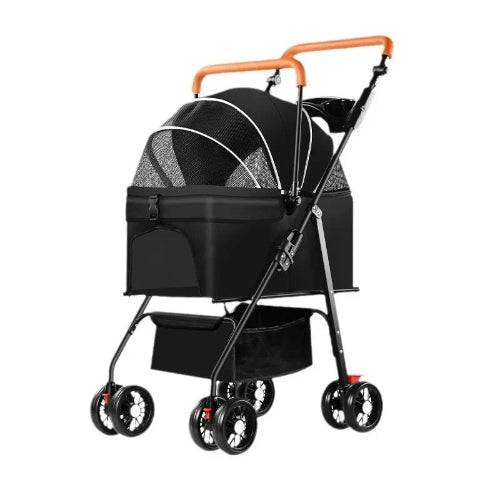 Poussette pliable haute noire pour Chihuahua avec roues tout-terrain – Pour transporter votre petit chien ou chat facilement lors de vos sorties