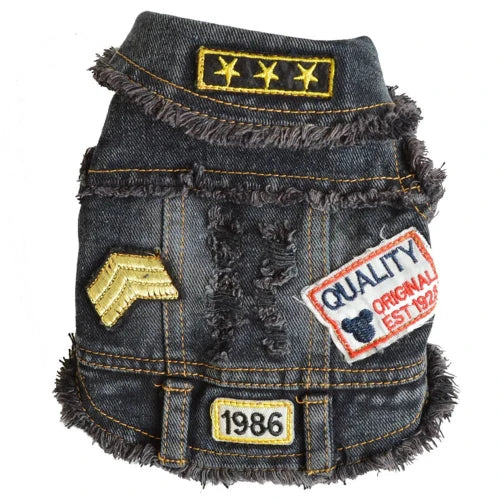 Manteau pour Chihuahua : veste en jean noir avec patchs – Confortable, parfait pour protéger votre petit chien ou chat pendant les promenades