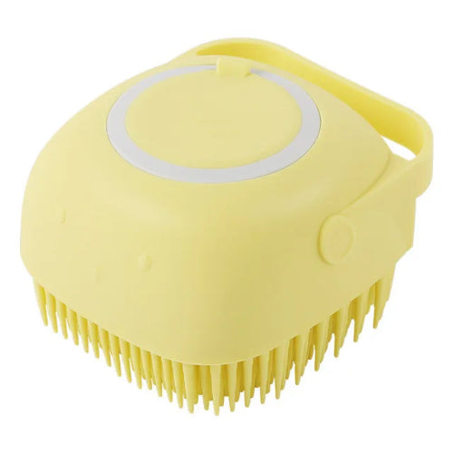 Accessoire pour Chihuahua : Brosse de lavage jaune avec savon intégré – idéale pour nettoyer et masser votre petit chien ou chat
