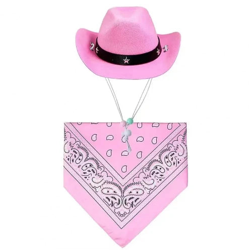 Déguisement Chihuahua : chapeau de cow boy rose avec foulard rose confortable et tendance, parfait pour les fêtes, évènements, anniversaires, ou halloween – taille parfaite pour les petits chiens