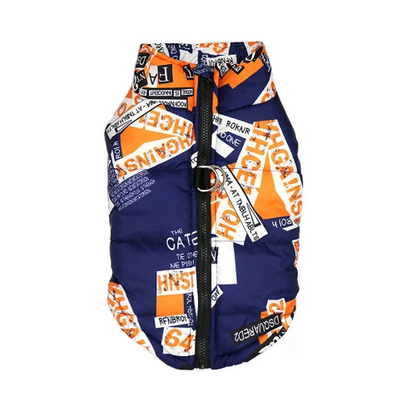 Manteau pour Chihuahua : Doudoune bleue et orange stella Adidas – Avec attache pour votre petit chien ou chat