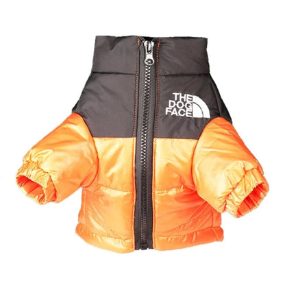 Manteau pour Chihuahua : Doudoune noire et orange the north face – Pratique et chaude, idéale pour votre petit chien ou chat