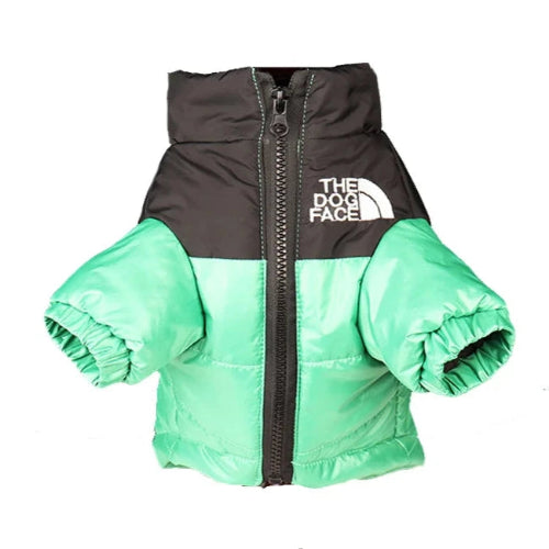 Manteau pour Chihuahua : Doudoune noire et verte the north face – Pratique et chaude, idéale pour votre petit chien ou chat