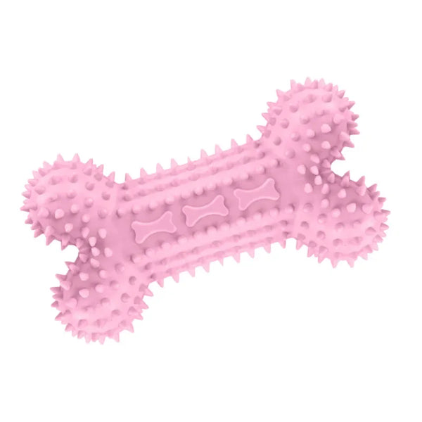 Jouet rose pour petits chiens en forme d'os.Vendu sur la boutique Mon Petit Chihuahua. Convient aussi aux Chats.
