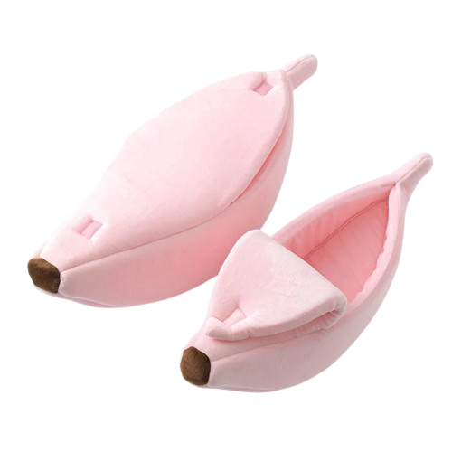 Niche pour Chihuahua : Banane rose – Confort maximal avec intérieur moelleux, parfait pour les petits chiens ou chats