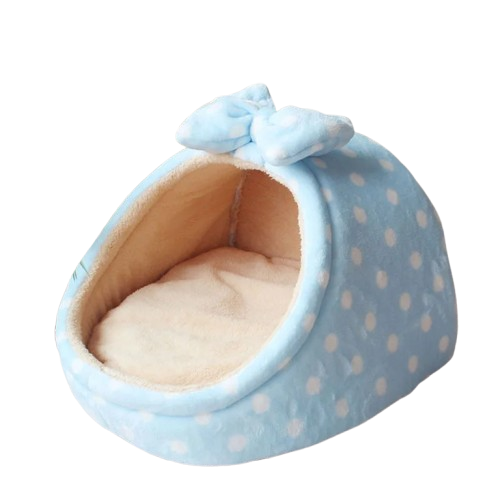 Niche pour Chihuahua bleu ciel avec des points – Confort maximal avec intérieur moelleux, parfait pour les petits chiens ou chats