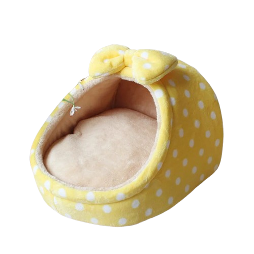 Niche pour Chihuahua jaune avec des points – Confort maximal avec intérieur moelleux, parfait pour les petits chiens ou chats