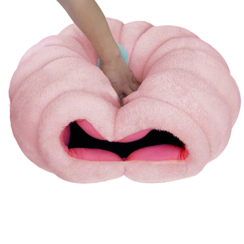 Niche pour Chihuahua en forme de pêche rose – Confort maximal avec intérieur moelleux, parfait pour les petits chiens ou chats - vue de dessus