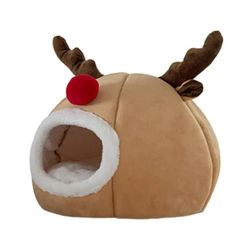 Niche pour Chihuahua en forme de Renne de Noël – Confort maximal avec intérieur moelleux, parfait pour les petits chiens ou chats