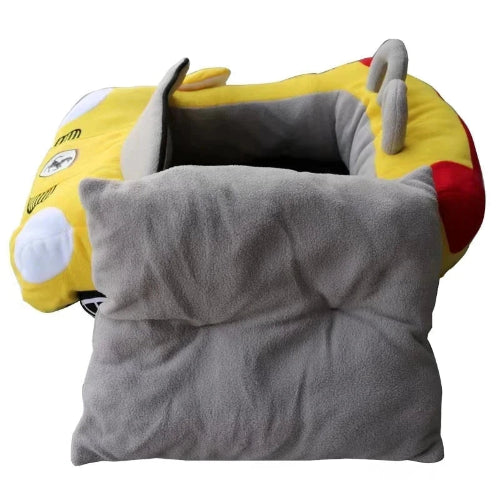 Niche pour Chihuahua en forme de voiture ferrari jaune – Confort maximal, parfait pour les petits chiens ou chats - vue avec coussin