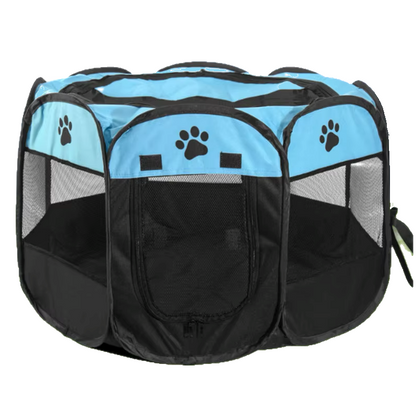 Niche pour Chihuahua : Parc pliable noir et bleu – Pratique pour offrir à votre petit chien ou chat un espace sécurisé