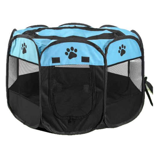Niche pour Chihuahua : Parc pliable noir et bleu – Pratique pour offrir à votre petit chien ou chat un espace sécurisé