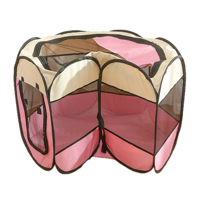Niche pour Chihuahua : Parc pliable rose et blanc – Pratique pour offrir à votre petit chien ou chat un espace sécurisé