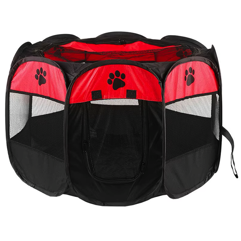 Niche pour Chihuahua : Parc pliable noir et rouge – Pratique pour offrir à votre petit chien ou chat un espace sécurisé