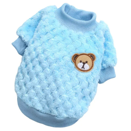 Pull pour Chihuahua cocoon bleu avec nounours brodé – vêtement parfait pour garder votre petit chien ou chat au chaud