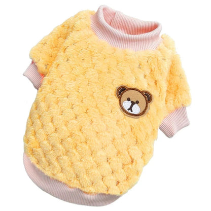Pull pour Chihuahua cocoon jaune avec nounours brodé – vêtement parfait pour garder votre petit chien ou chat au chaud