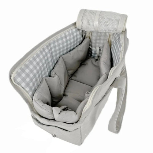 Sac de transport rigide gris à carreaux avec aérations pour Chihuahua – Idéal pour voyager avec votre petit chien ou chat avec confort