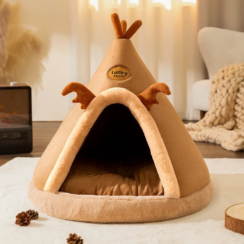 Niche pour Chihuahua - Tente tipi indien marron – Confortable pour offrir à votre petit chien ou chat un espace de repos